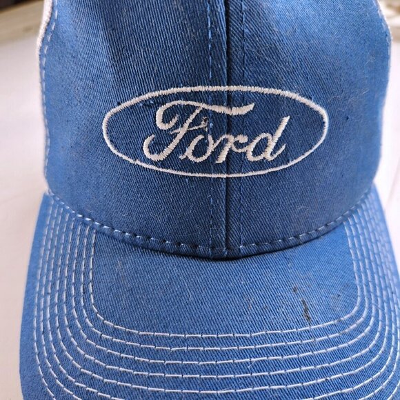 Vintage Ford Truckers Hat Cap Blue & White Mesh Back Hook & Loop Adjustable AJM - Picture 5 of 9